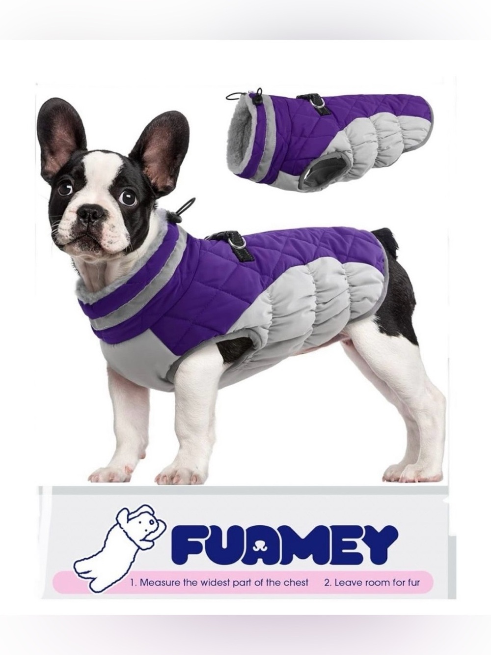 FUAMEY Dog Coat for Small Dogs, Waterproof Dog Winter Jacket with Harness Built